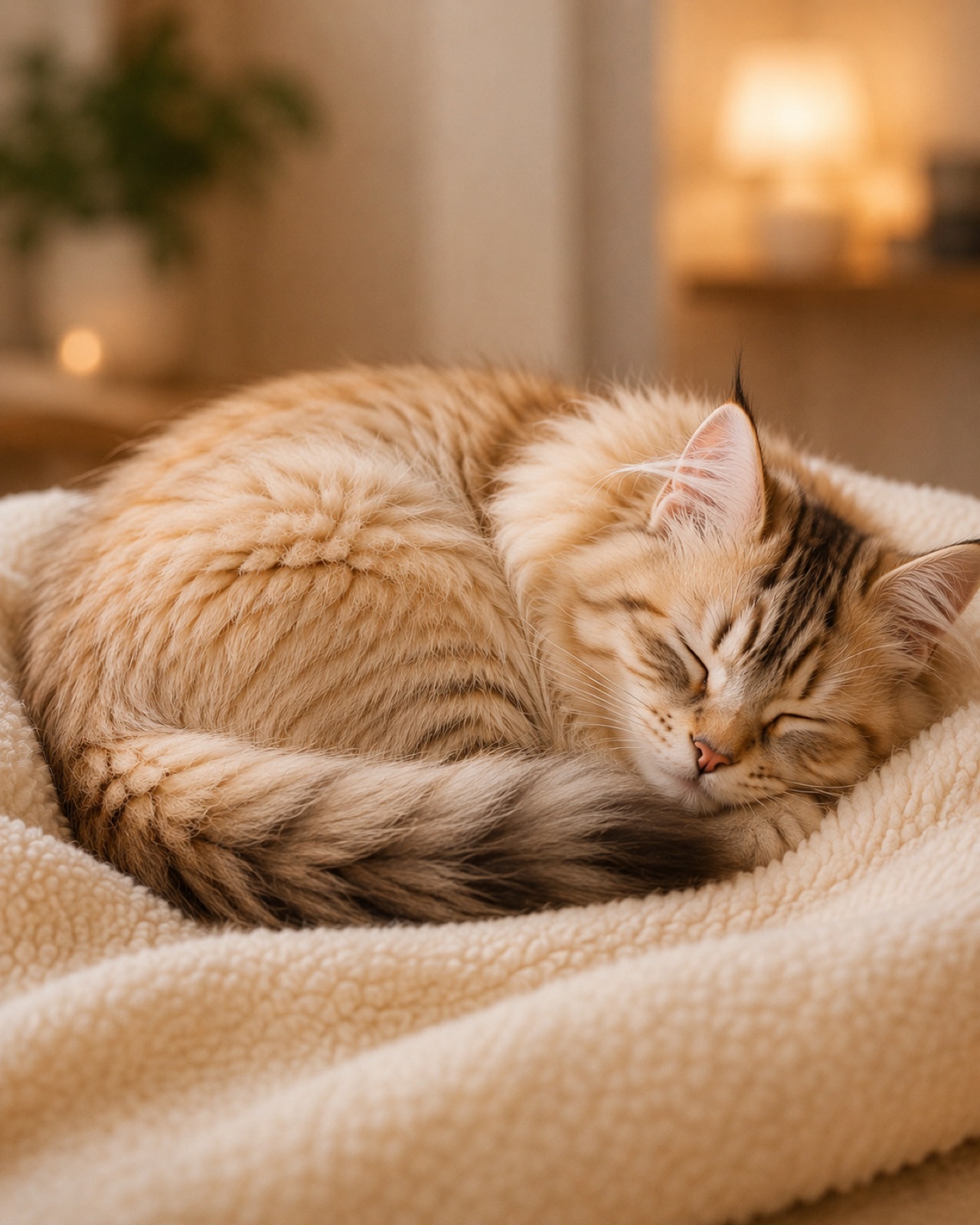 Magnus curled up asleep in a soft blanket