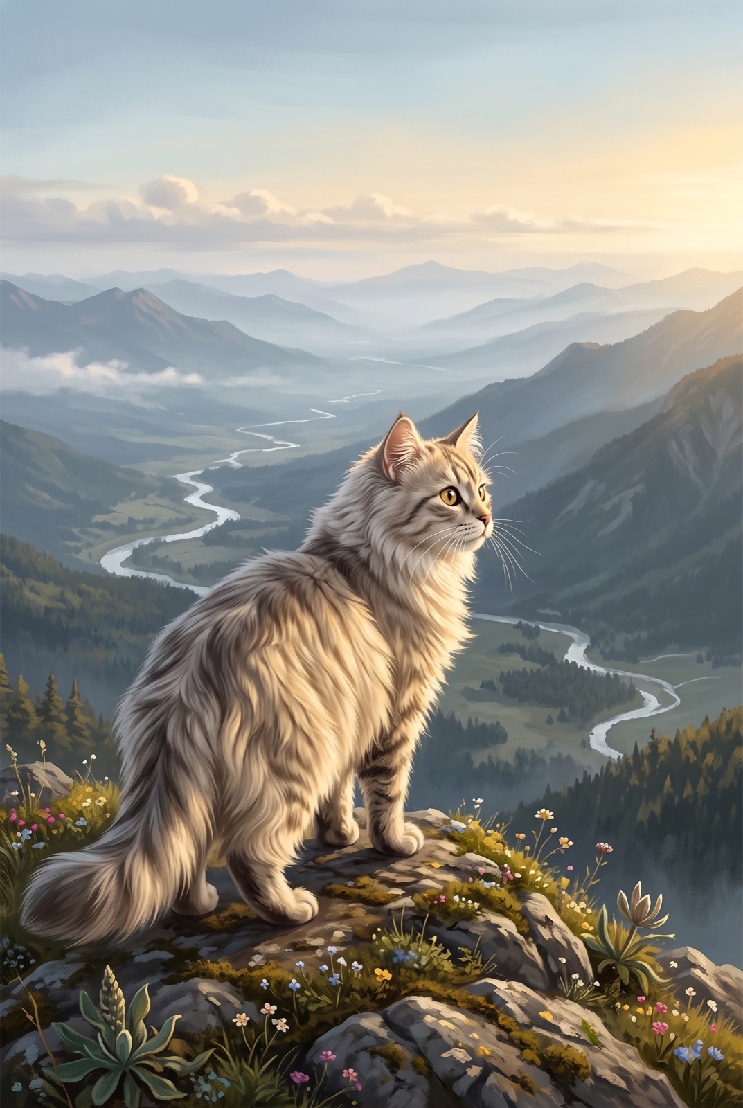 Illustrated Magnus artwork overlooking a mountain valley